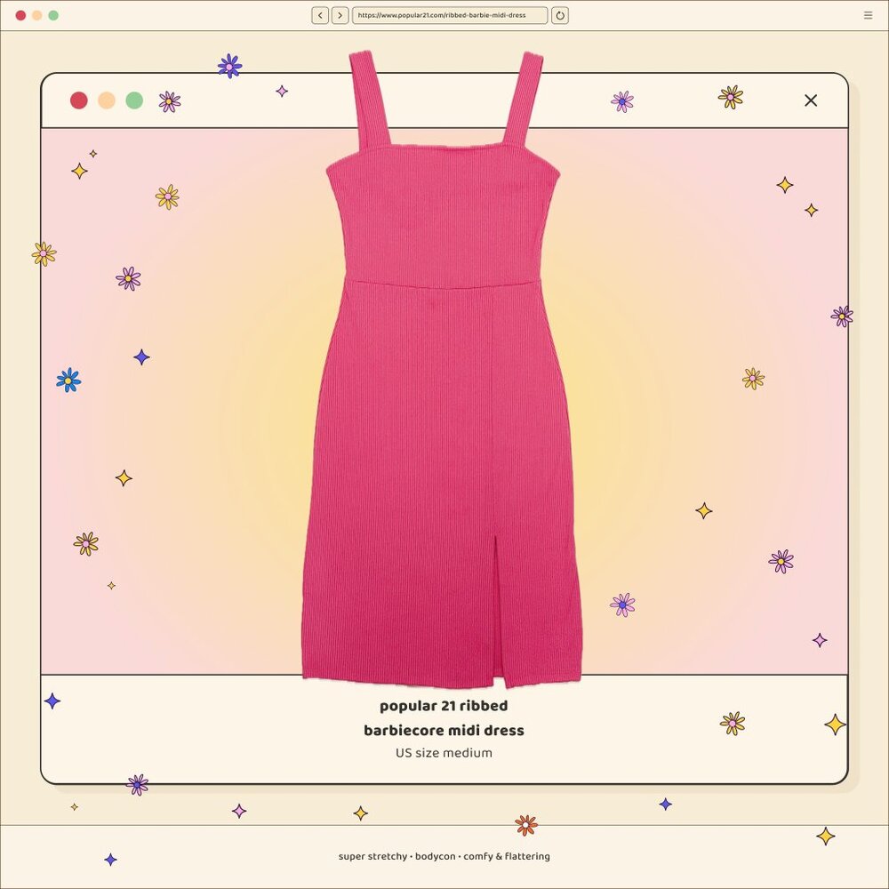 Popular 21 Hot Pink Ribbed Midi Dress